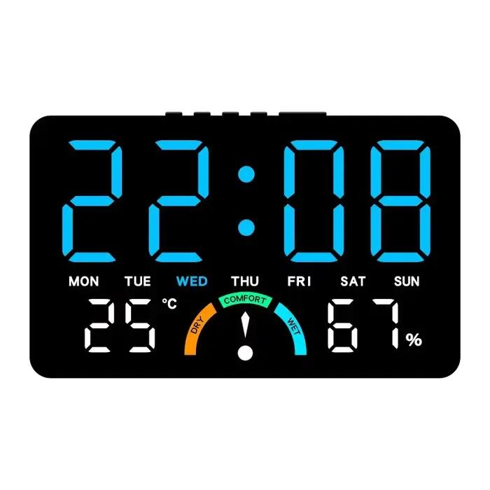 Horloge numérique minimaliste avec moniteur de température et d'humidité, grand écran LED pour burea