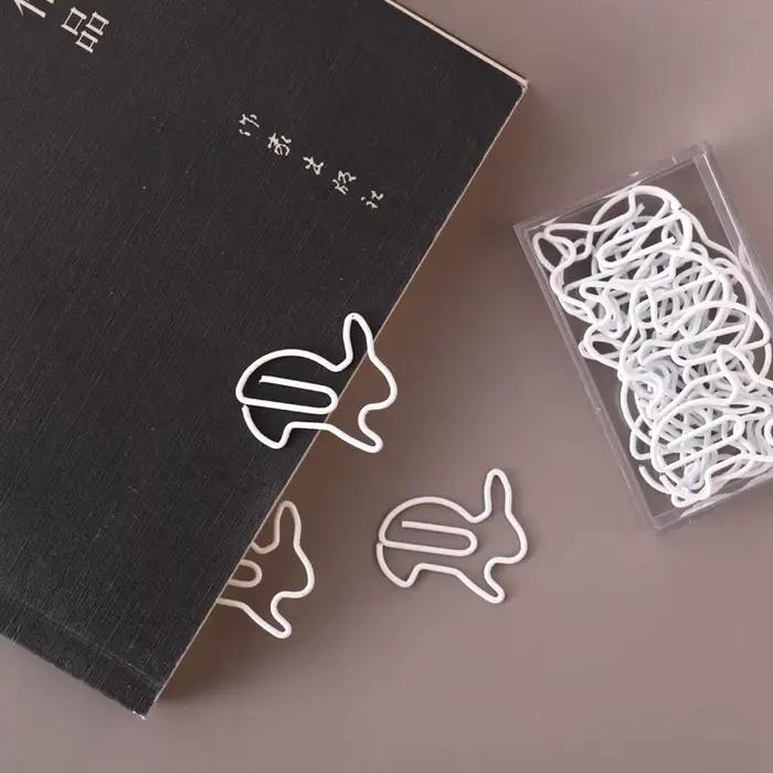 Trombones décoratifs en forme de lapin blanc, trombones de bureau mignons, marque-page Kawaii
