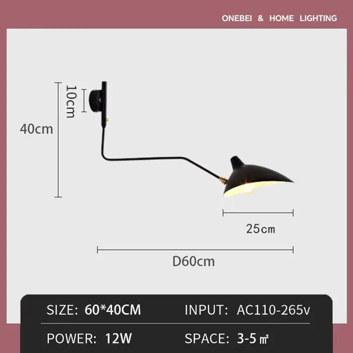 Lampe murale de designer italien, lampe murale noire avec bras long articulé, adaptée au salon, à la