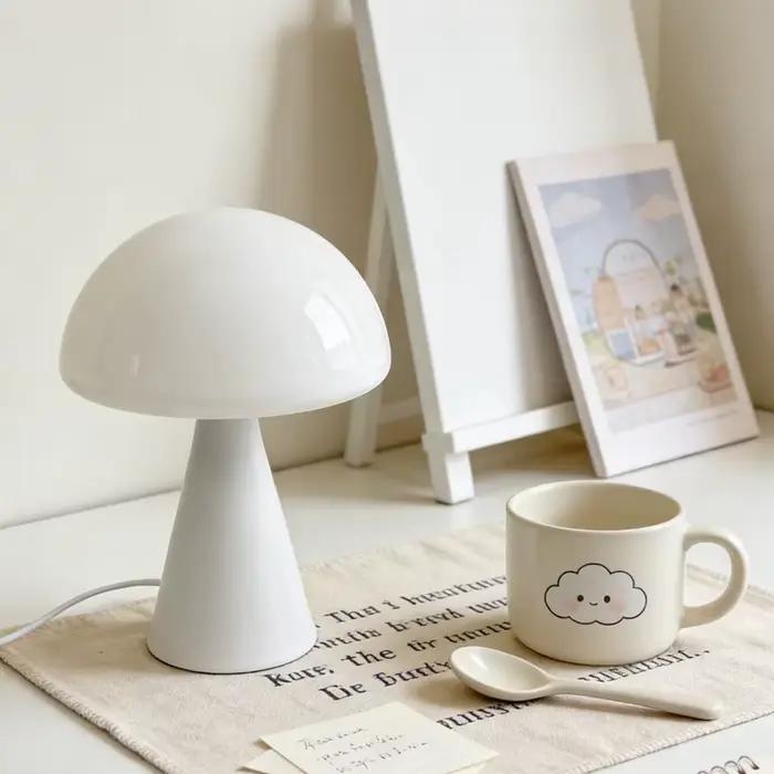 Mini lampe de table en verre en forme de dôme champignon, lampe de chevet vintage texturée, 3 tempér
