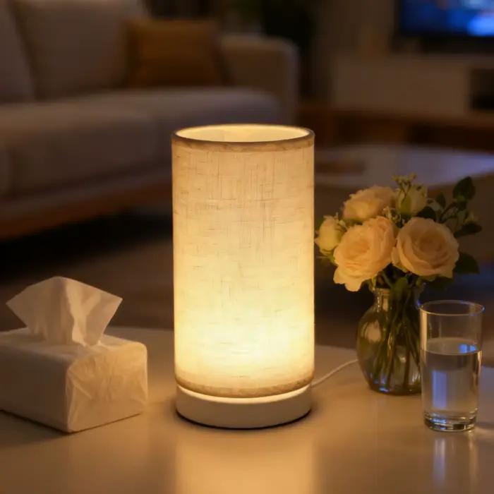 Lampe de table de style rétro nordique avec abat-jour en tissu - Alimenté par USB, parfaite pour la 