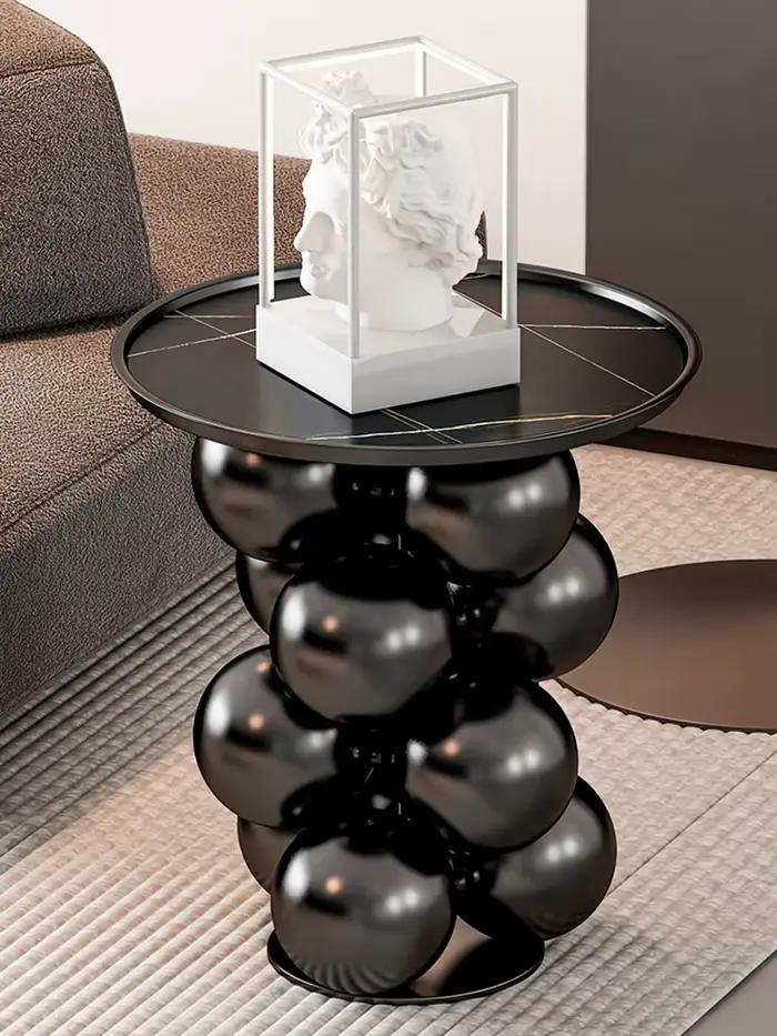 Table basse en ardoise d'acier inoxydable, Tables d'angle circulaires latérales, meubles, salon de m