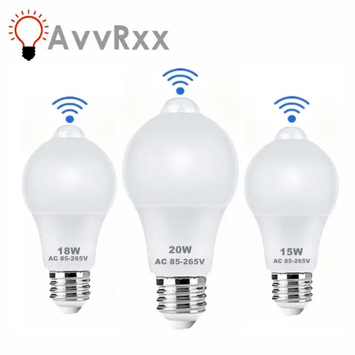 Ampoule LED avec capteur de mouvement E27, 9W 12W 18W 20W, lampe avec capteur PIR, marche/arrêt auto