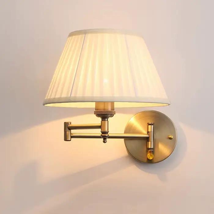 Lampe murale télescopique américaine en tissu et fer, avec bras articulé pliable, idéale pour chambr