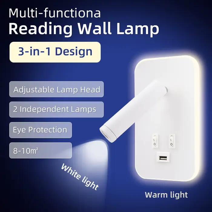 Applique murale avec port USB rechargeable, lampe de lecture LED pour chevet, éclairage mural rotati