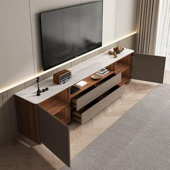Meuble TV moderne cadre blanc grand tiroir rangement divertissement salon style contemporain fonctionnel pour femmes occasions spéciales