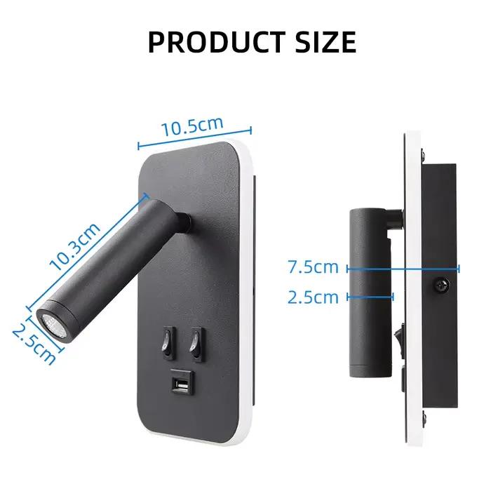 Applique murale avec port USB rechargeable, lampe de lecture LED pour chevet, éclairage mural rotatif pour chambre à coucher, applique murale pour salon, décoration intérieure