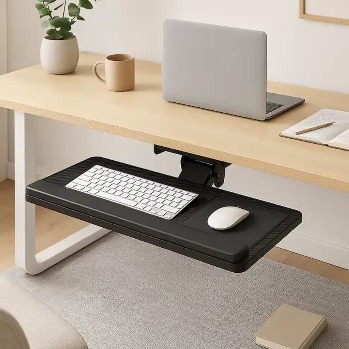 Support de clavier ergonomique avec tiroir coulissant et plateau de souris pour bureau à domicile et espace de travail professionnel多种颜色可选的家用办公电脑键盘架鼠标垫