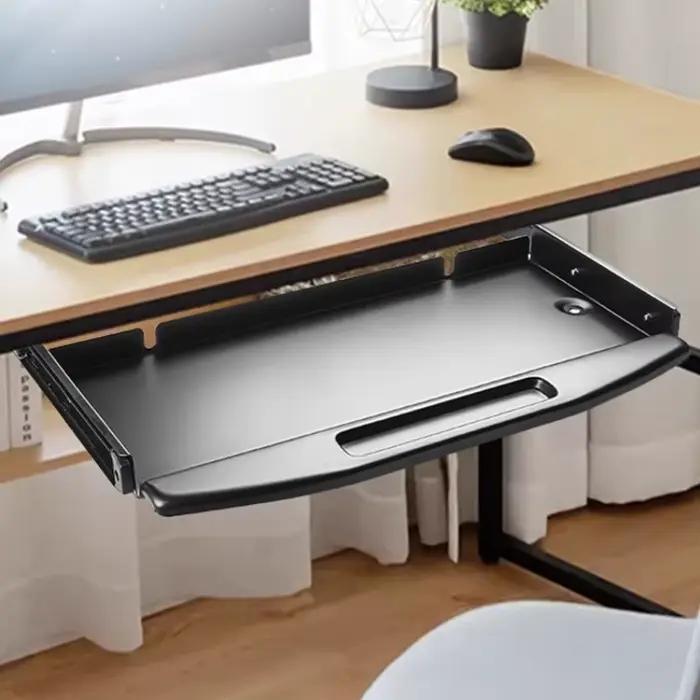 Support de clavier en acier inoxydable avec plateau coulissant et rangement sous le bureau pour un espace de travail organisé et moderne à domicile ou bureau