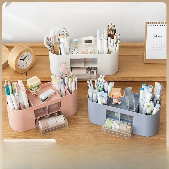 Porte-stylo en plastique multifonctionnel boîte de rangement de bureau organiseur de papeterie élégant pour bureau professionnel et étudiant