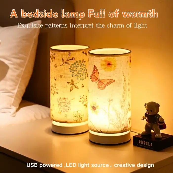 Lampe de table de style rétro nordique avec abat-jour en tissu - Alimenté par USB