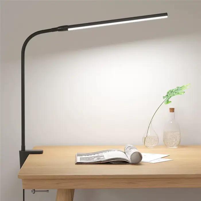 Lampe de bureau DVOLADOR à pince avec 3 modes de couleur et 10 niveaux de luminosité pour soin des yeux et décoration moderne à offrir pour bureau ou intérieur