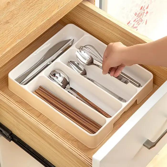 Boîte de rangement classique pour ustensiles de cuisine plateau de rangement avec compartiments réglables pour couteaux fourchettes baguettes vaisselle rangement efficace pour tiroirs de cuisine