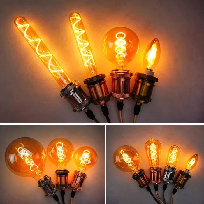 E14 E27 lumière spirale G80 G95 G125 LED ampoule à Filament 220V 4W 2200K rétro Vintage lampes éclairage décoratif lampe Edison à intensité variable