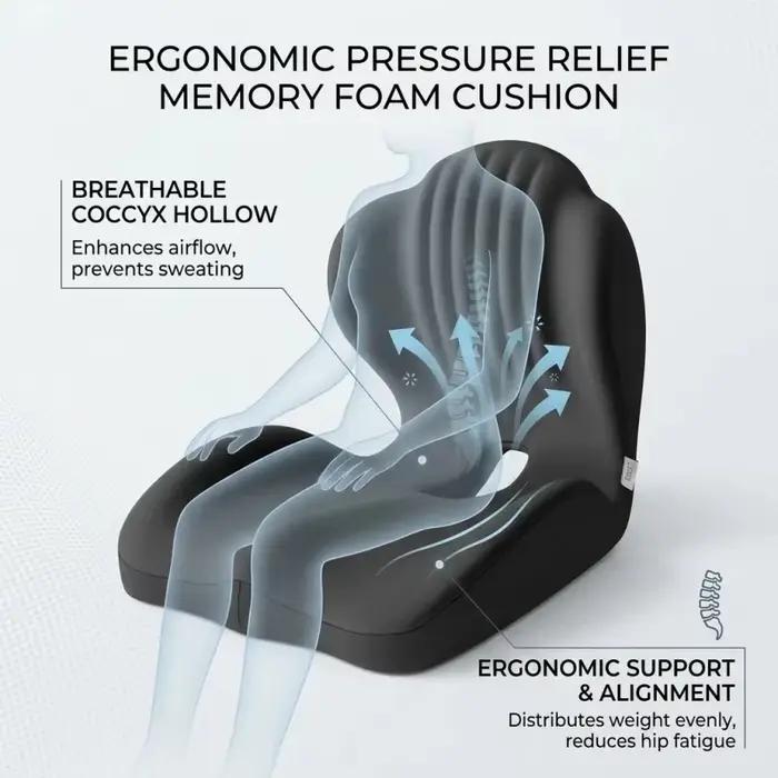 Coussin de siège ergonomique en mousse à mémoire de forme avec support lombaire – pour soulager les douleurs dorsales