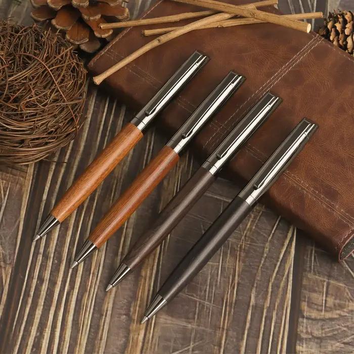 YUN CHUN 1 ensemble de stylos à bille en métal de qualité supérieure avec corps en bois pour une écriture fluide et un design haut de gamme - Encre noire - Bureau - Avec étui