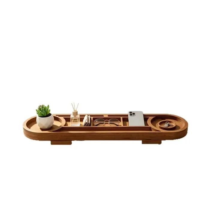 Organiseur de bureau en bois brun, support de téléphone en bois, organisateur d'objets divers de bureau, porte-gobelet, fente pour stylos, support de rangement de bureau, rangement de papeterie