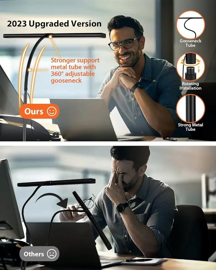Lampe de bureau LED à intensité variable avec pince et col de cygne réglable pour la protection des yeux et l'amélioration de l'environnement de travail