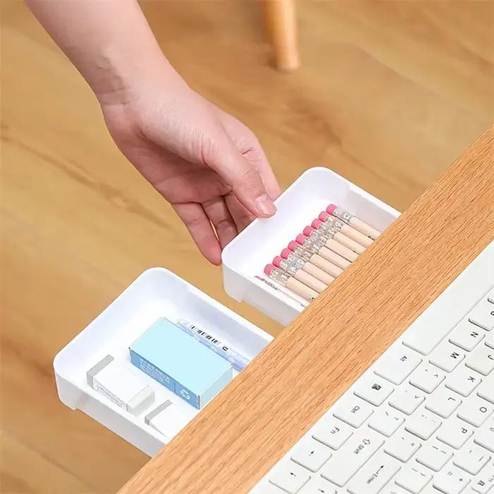 Boîte de rangement dissimulée auto-adhésive, tiroir de rangement sous le bureau, support de rangement coulissant, plateau pour articles divers et papeterie, organisateur