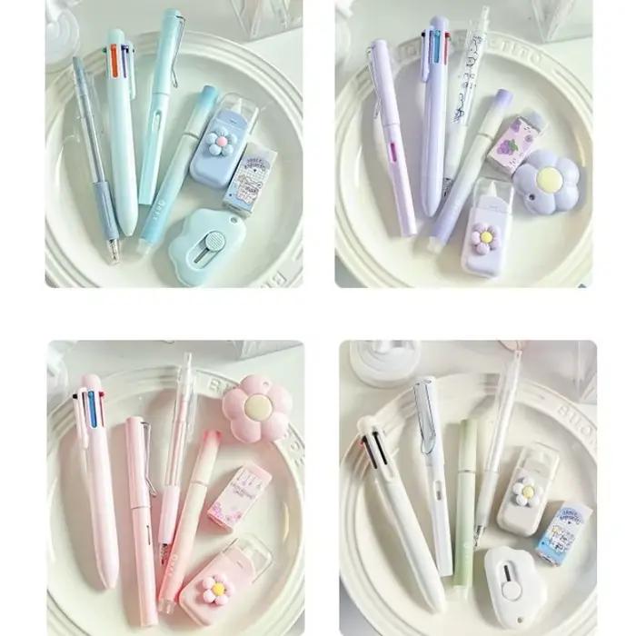 7 pièces/ensemble papeterie fournitures de bureau comprenant des stylos à bille taille-crayon surligneur ruban correcteur règle couteau utilitaire