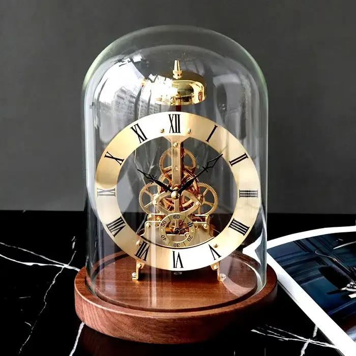 Horloge de bureau mécanique en métal et bois