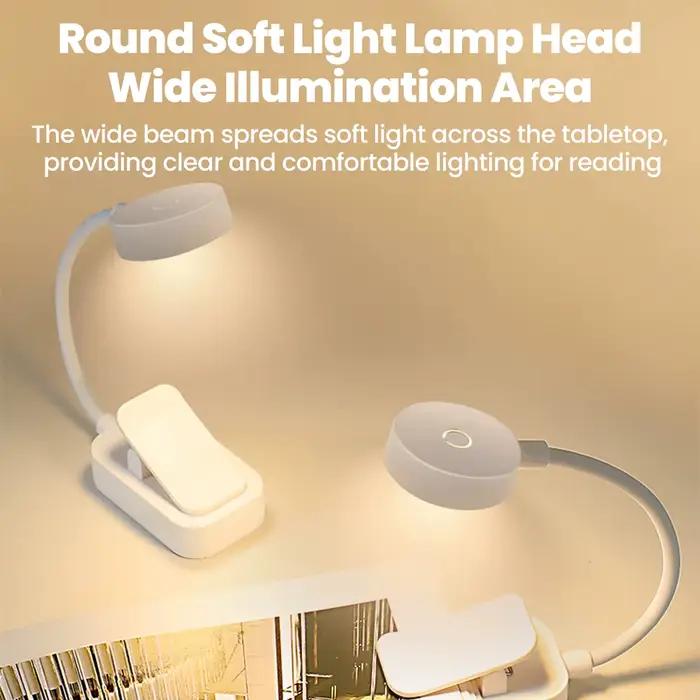 Lampe de lecture LED à piles avec clip, 3 modes, col flexible, portable, lumière de nuit protectrice pour les yeux, idéale pour le chevet et les voyages.