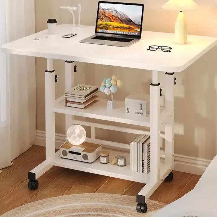 Bureau portable mobile, table d'étude à hauteur réglable avec étagère de rangement, bureau de chevet pour travailler et manger, ventilateur et lumière USB en option