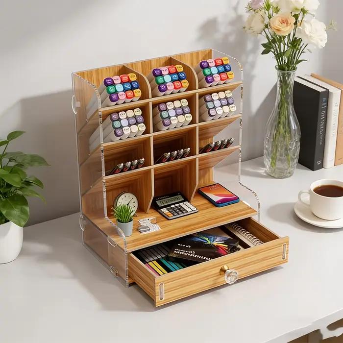 Organisateur de bureau en bois avec tiroir