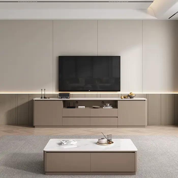 Meuble TV moderne cadre blanc grand tiroir rangement divertissement salon style contemporain fonctionnel pour femmes occasions spéciales
