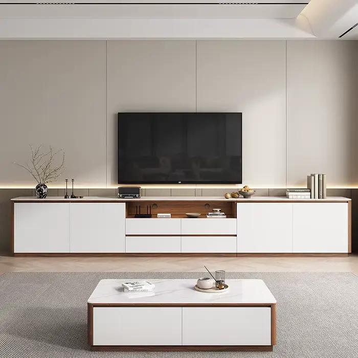 Meuble TV moderne cadre blanc grand tiroir rangement divertissement salon style contemporain fonctionnel pour femmes occasions spéciales
