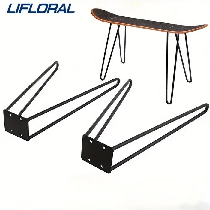 1 ensemble/2 pièces de pieds de meuble pliables en métal de 50 cm avec patins en caoutchouc pour tables basses