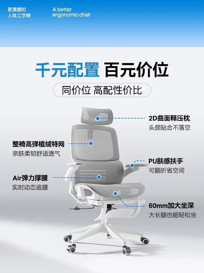 Chaise ergonomique, ordinateur à dossier Double