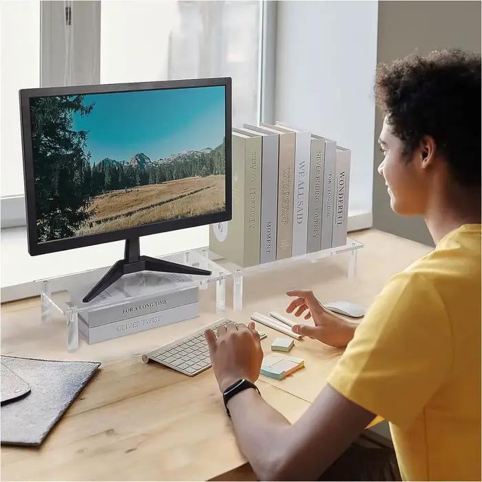 Support de moniteur pour ordinateur portable avec espace de rangement pour bureau organisation efficace et dissipation thermique