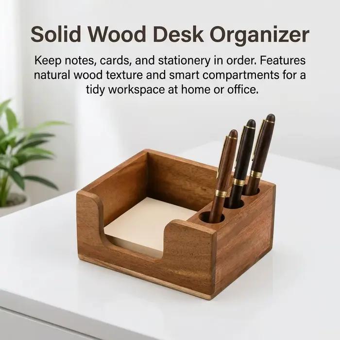 Organisateur de bureau en bois massif avec surface lisse et finition écologique, doté d'un design de compartiments scientifiques pour les étudiants et les professionnels.