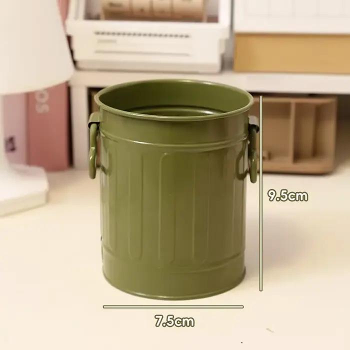 Récipient de rangement de bureau en plastique grande capacité style rétro américain pour pinceaux de maquillage et ornements blanc rose vert