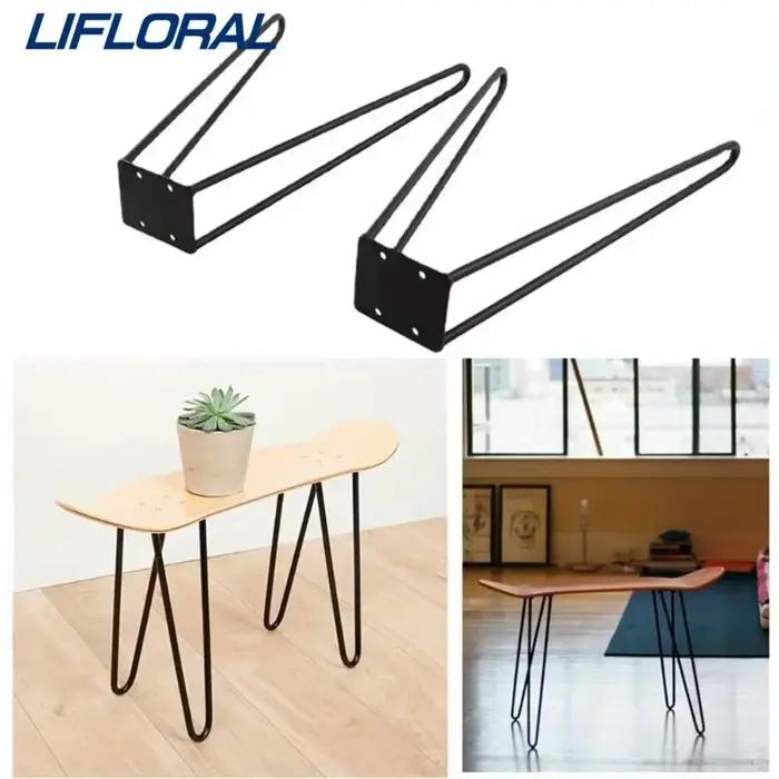 1 ensemble/2 pièces de pieds de meuble pliables en métal de 50 cm avec patins en caoutchouc pour tables basses