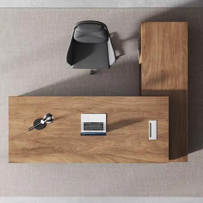 Bureau d'étude en bois melamine moderne avec tiroir auxiliaire pour bureau de direction et espace de travail à domicile
