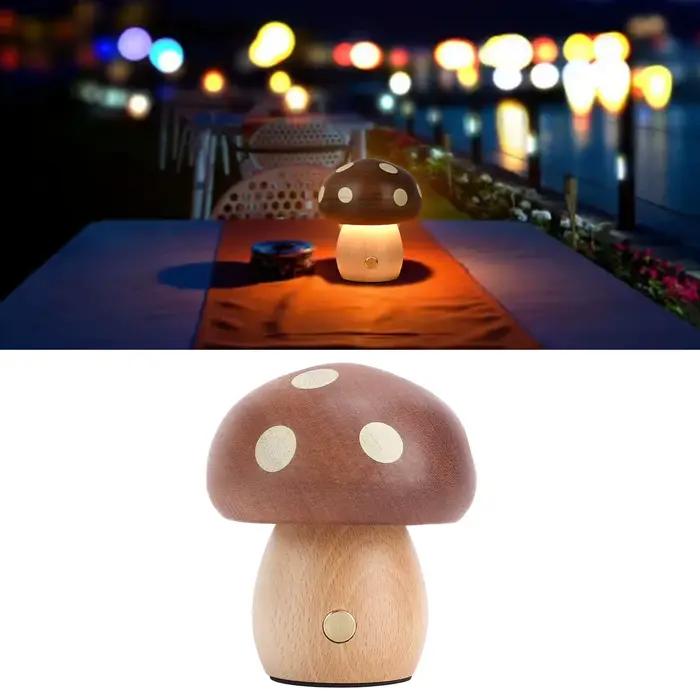 Lampe de chevet lumière chaude ébène bois LED