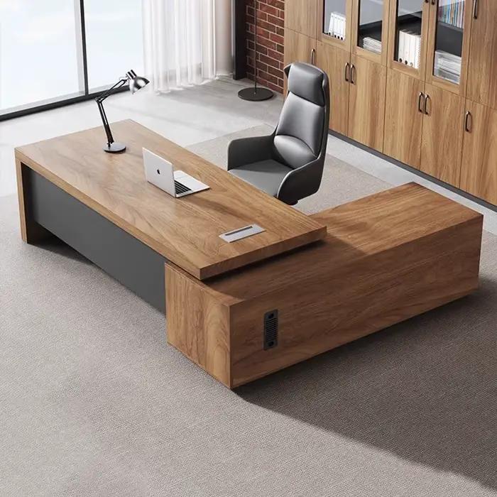 Bureau d'étude en bois melamine moderne avec tiroir auxiliaire pour bureau de direction et espace de travail à domicile