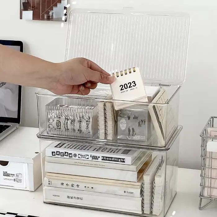 Boîte de rangement de bureau de grande capacité avec couvercle