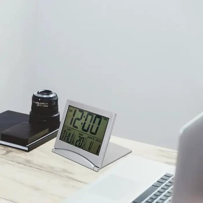 Horloge de bureau Portable multifonction pliable LCD réveil numérique décor à la maison heure Date température minuterie horloges électroniques