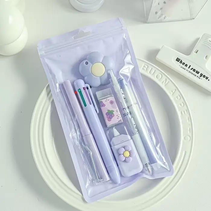 7 pièces/ensemble papeterie fournitures de bureau comprenant des stylos à bille taille-crayon surligneur ruban correcteur règle couteau utilitaire