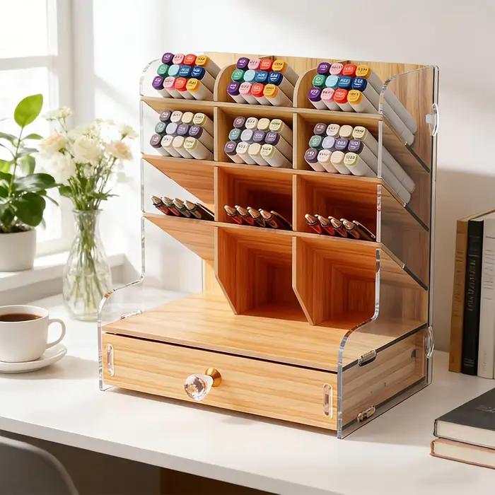 Organisateur de bureau en bois avec tiroir