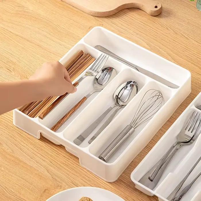Boîte de rangement classique pour ustensiles de cuisine plateau de rangement avec compartiments réglables pour couteaux fourchettes baguettes vaisselle rangement efficace pour tiroirs de cuisine