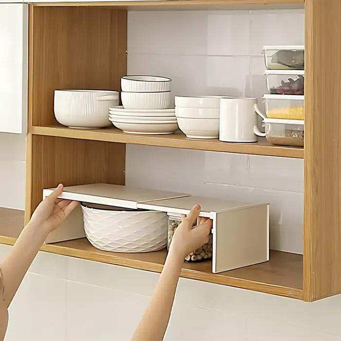 Étagère de cuisine extensible et empilable pour comptoir et armoire