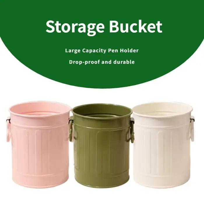 Récipient de rangement de bureau en plastique grande capacité style rétro américain pour pinceaux de maquillage et ornements blanc rose vert