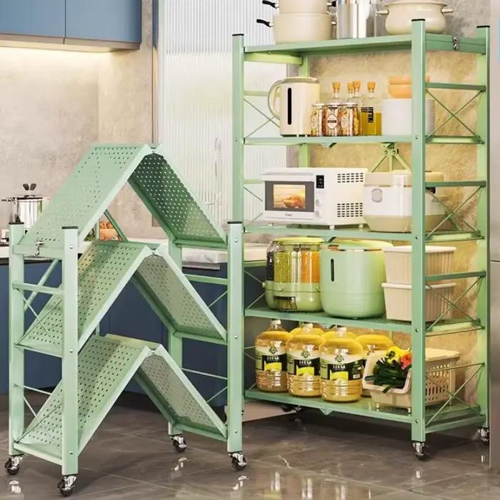 Support de rangement sur pied, chariot multicouche, organisateur, support métallique pliable et mobile, étagère de cuisine, accessoires de salle de bains