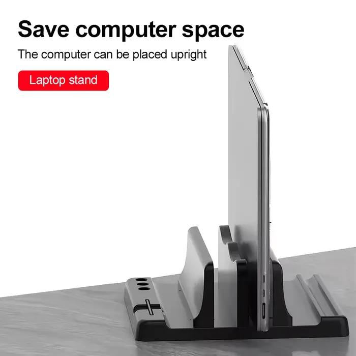Support vertical pour ordinateur portable en ABS, permettant de gagner de la place sur le bureau, facile à placer, accessoires informatiques, largeur réglable, rangement pour bureau