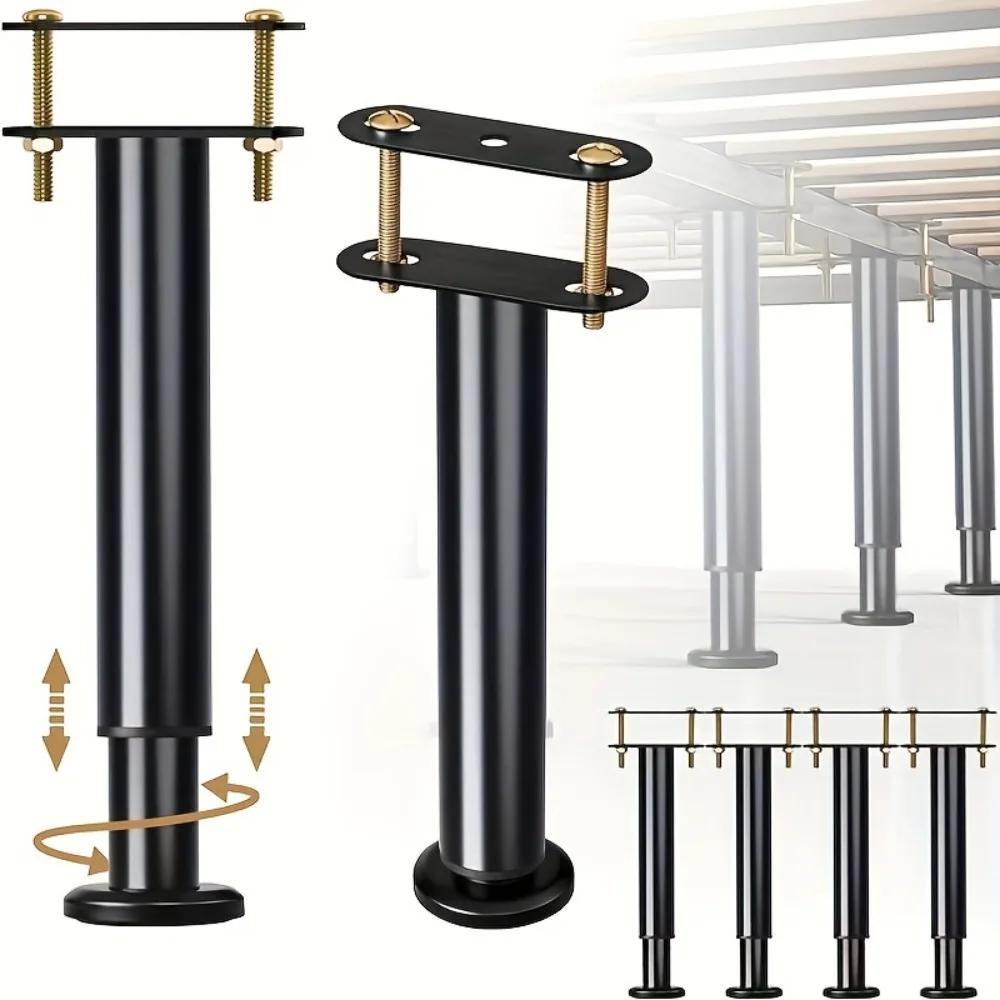 Plage de hauteur réglable : 4 pieds de support de cadre de lit - Acier robuste avec base en caoutcho
