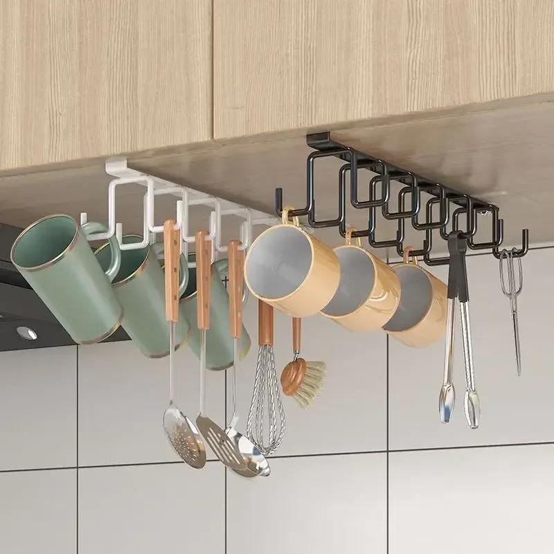 Crochets à Double rangée sans poinçon, pour placard de cuisine, sous étagère, tasse, crochet de susp